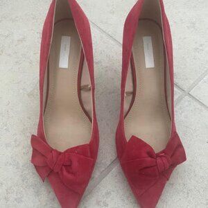 H&M Suede Court Shoes Red Bow Eur 37 US 6 3 inch heel pointed toe